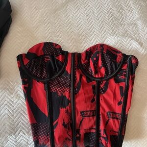 Edikted Red and Black Bustier Corset Top
